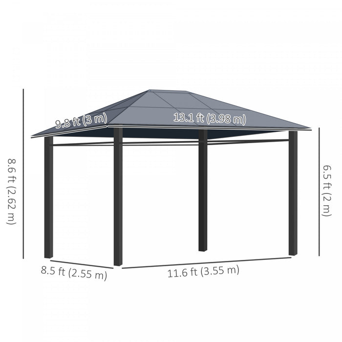 Outsunny Auvent A Toit Rigide 13' X 10', Tonnelle De Terrasse, Gris Fonce