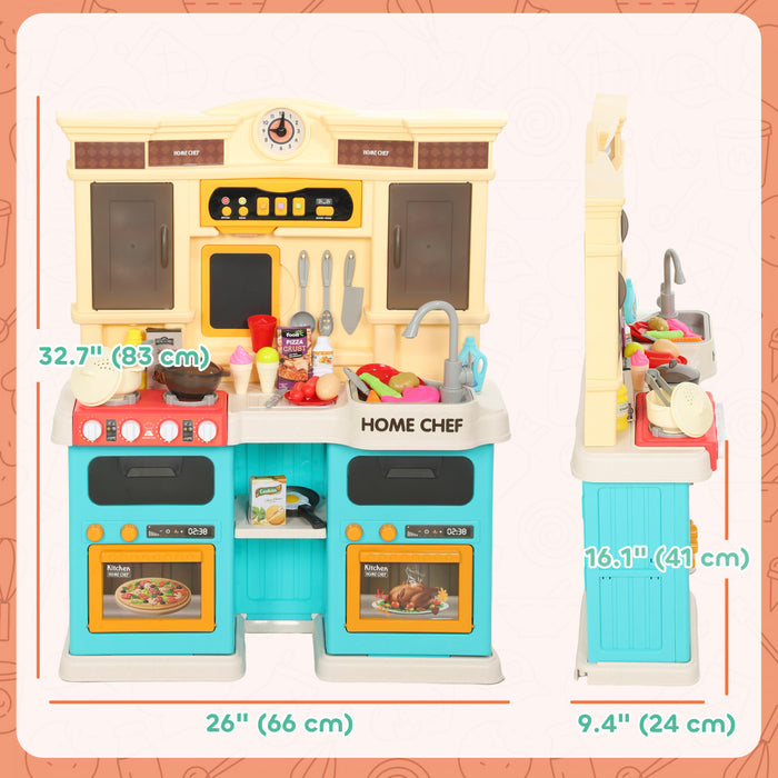 Cuisine enfant Qaba pour tout-petits, cuisine enfant avec sons et lumieres realistes, evier, cuisiniere, horloge, batterie de cuisine, accessoires, ensemble de nourriture pour enfants de 3 a 6 ans, vert