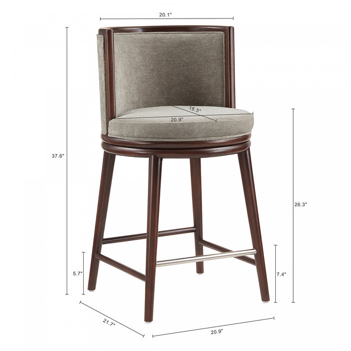 Tabouret de comptoir moderne en bois avec revetement en tissu, coloris colombe, Evalyn