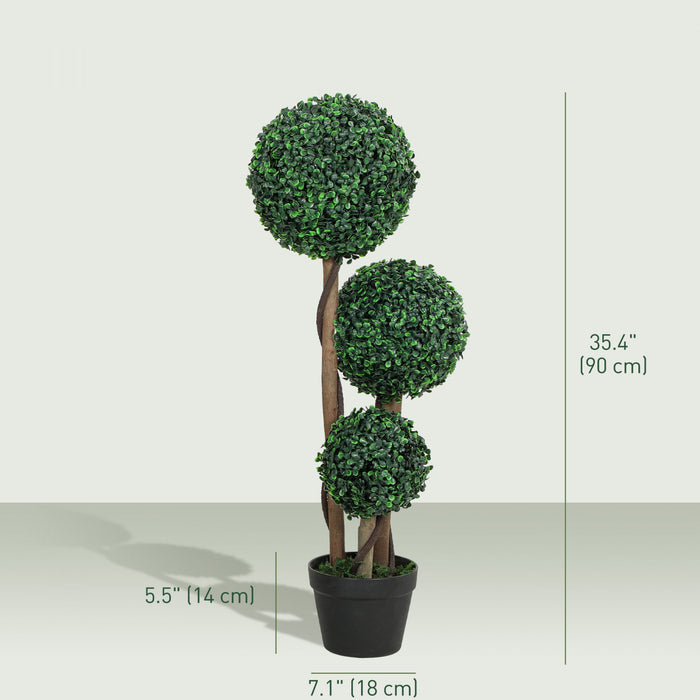 HOMCOM Lot de 2 Buis Artificiels a Trois Boules 3pi, Vert