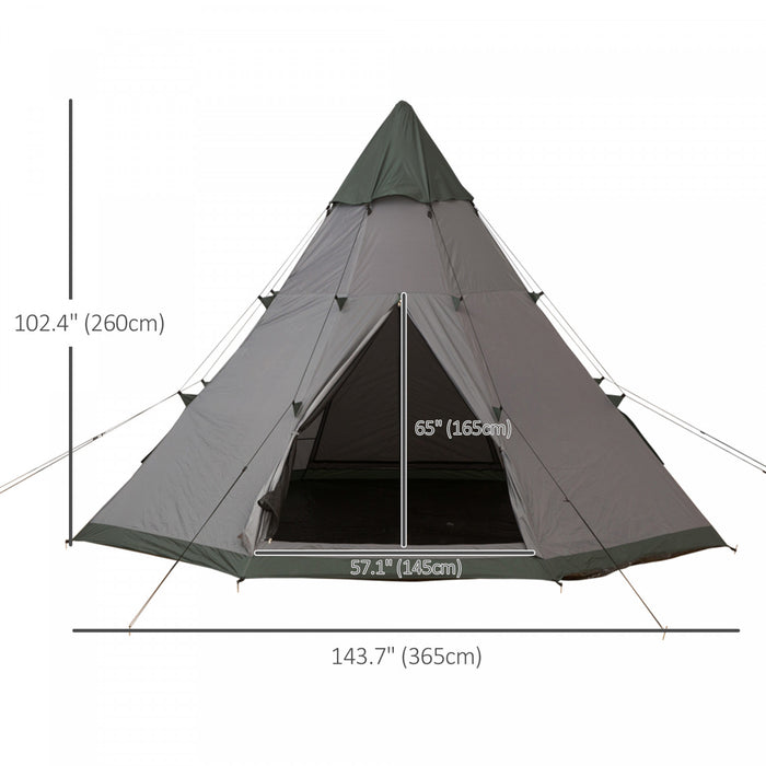 Outsunny Tente Tipi 6 Pers, Tente De Camping Avec Sac De Transport, Gris