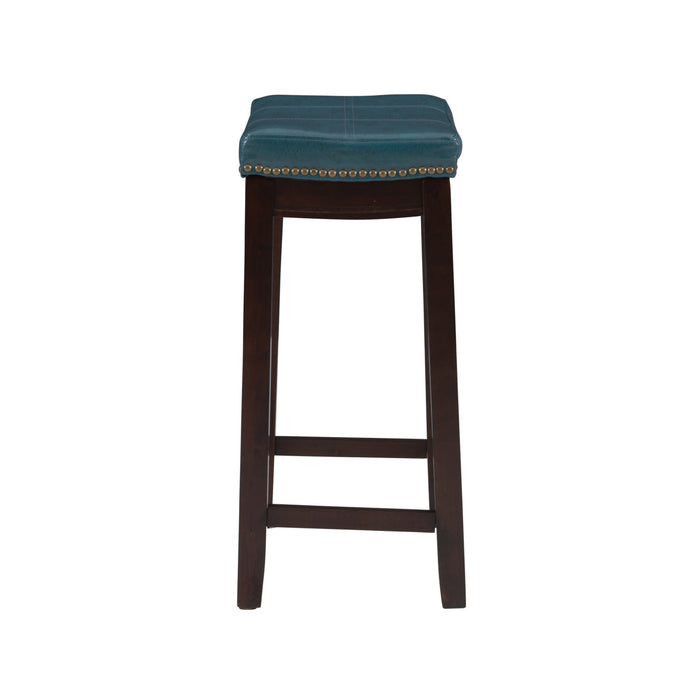 Tabouret Claridge de hauteur comptoir en similicuir et sans dossier - bleu