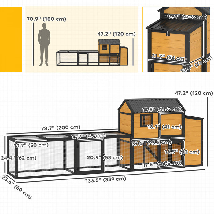 Poulailler Grand 339 cm L, Maison en Bois pour Poules avec Course