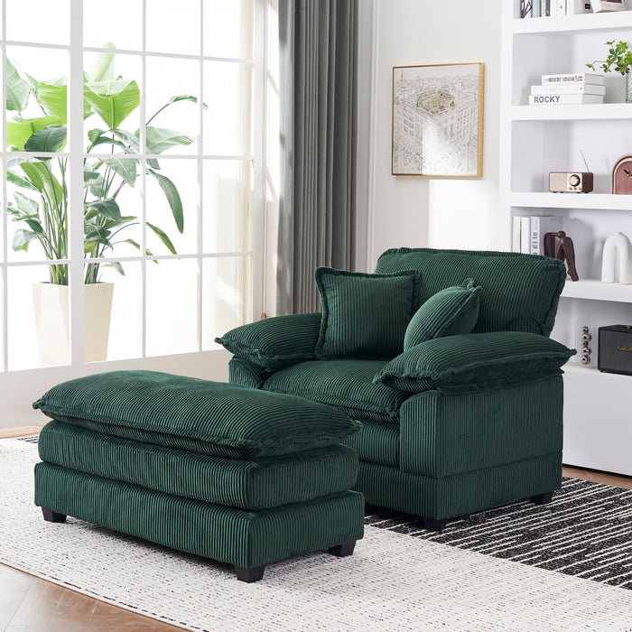 Liam Canape d'interieur moderne en velours cotele 46,9\" avec 2 coussins moelleux, Vert