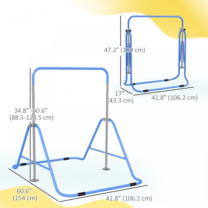 Qaba Barre De Gymnastique Pliante, Barre Horizontale Pour Enfants, Bleu