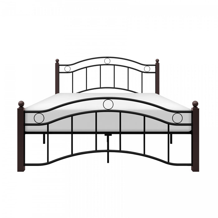 Lit Double Jessica, Métal Noir et Poteaux Bruns