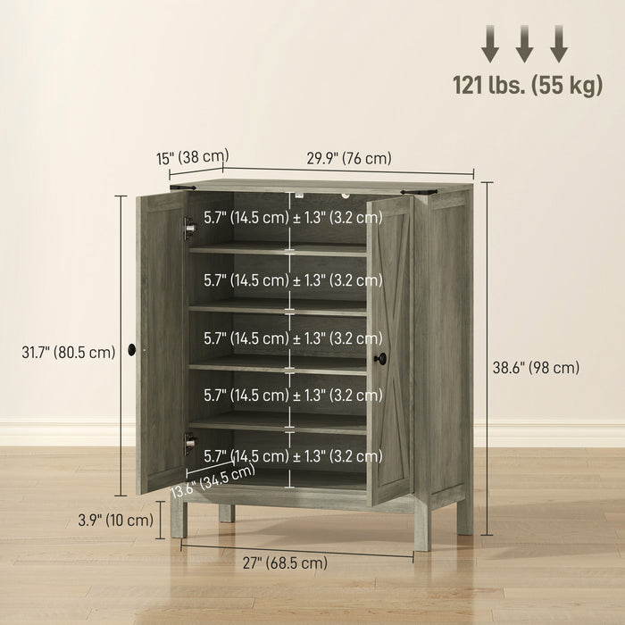 Meuble a Chaussures HOMCOM avec Portes de Grange, Rangement Rustique, Gris