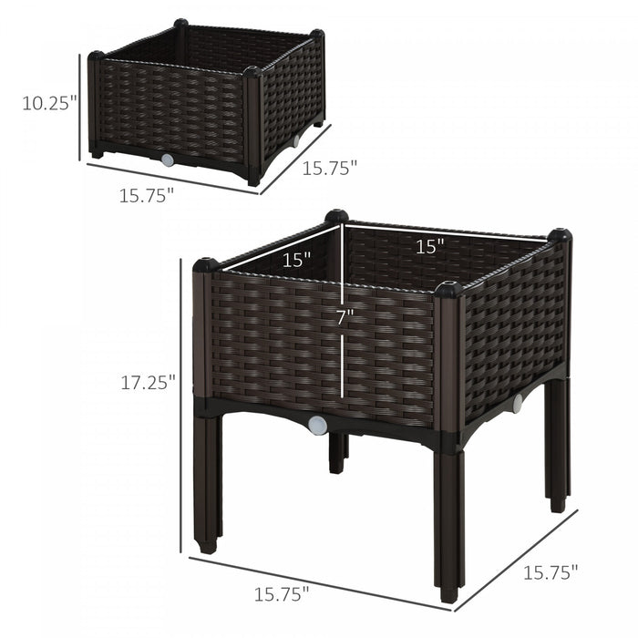 Outsunny Jardiniere Sur Pieds Carre Potager 2 Etages Dim. 80l X 40l X 44h Cm Insert D\u0092irrigation Plastique Imitation Rotin Tresse Chocolat