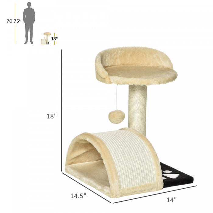 Arbre A Chat Griffoir Grattoir Design Jeu Boule Suspendue + Plateforme Peluche Sisal Naturel Beige