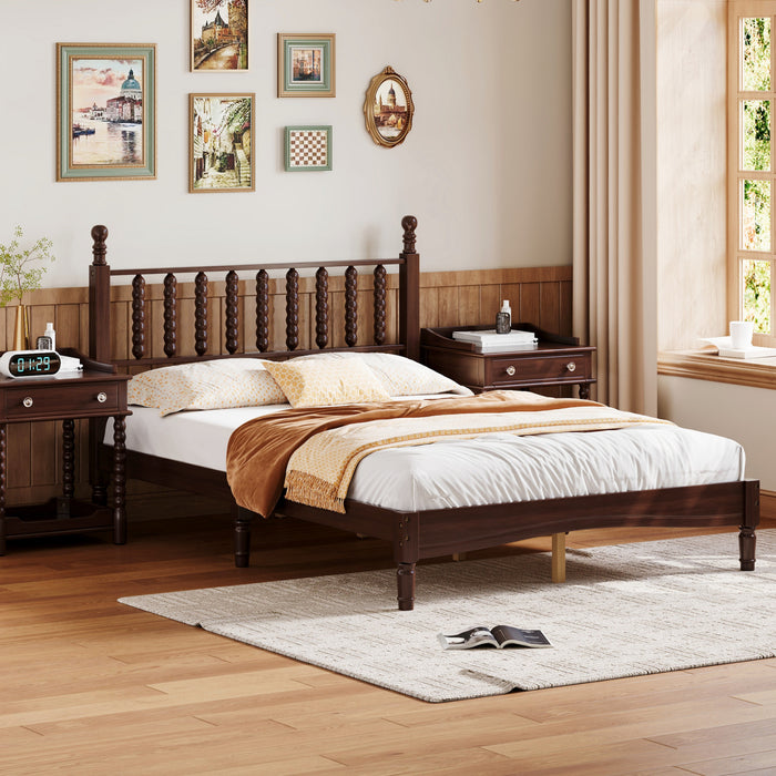 Oliver Lit Plateforme Retro en Bois avec Tete de Lit en Forme de Gourde et Support en Lattes en Bois Robustes, Taille Double