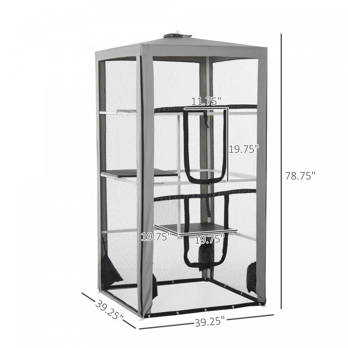 Pawhut Grand Enclos Exterieur Pour Chat Chaton Maison Cage Interieure Chenil Pour Animaux De Compagnie Parc Avec 3 Plateformes Porte 4 Sacs De Sable 39\" X 39\" X 79\"