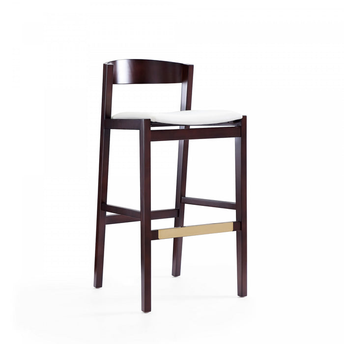 Tabouret de bar en bois rembourre ivoire style Klismos mi-siecle moderne - Lot de 3