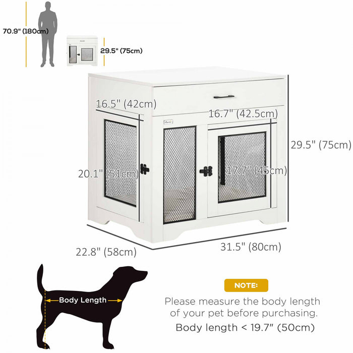 Pawhut Cage Pour Chien Avec Coussin, 2 Portes, Table D'appoint Avec Rangement, Cage D'interieur Pour Chiens De Petite Et Moyenne Taille, Blanc