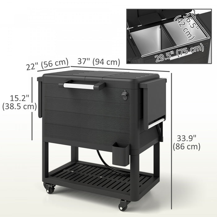 Glaciere de Patio Outsunny 104 Litres a Roulettes avec Etageres, Noir