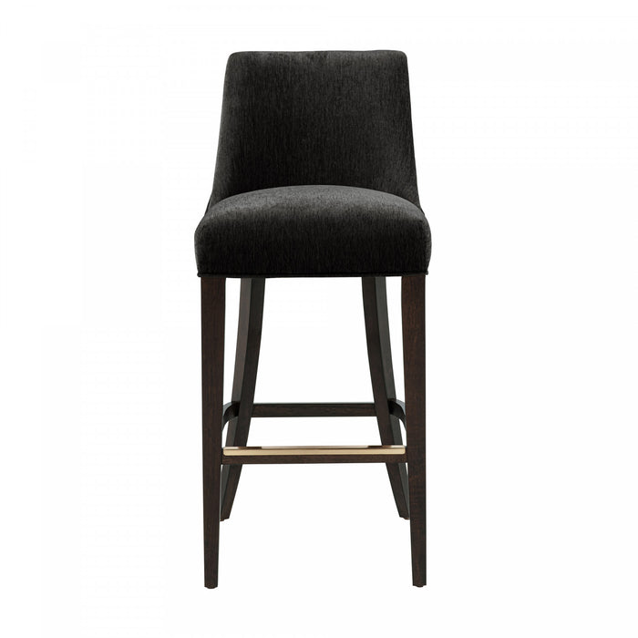 Tabouret de bar moderne Beever en bois et chenille, revetement noir