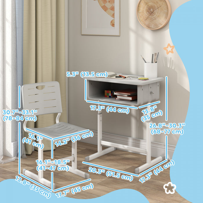 Qaba Ensemble bureau et chaise pour enfants, bureau et chaise d'etude reglables en hauteur avec grand tiroir, table d'etude pour chambre et salle d'etude, gris
