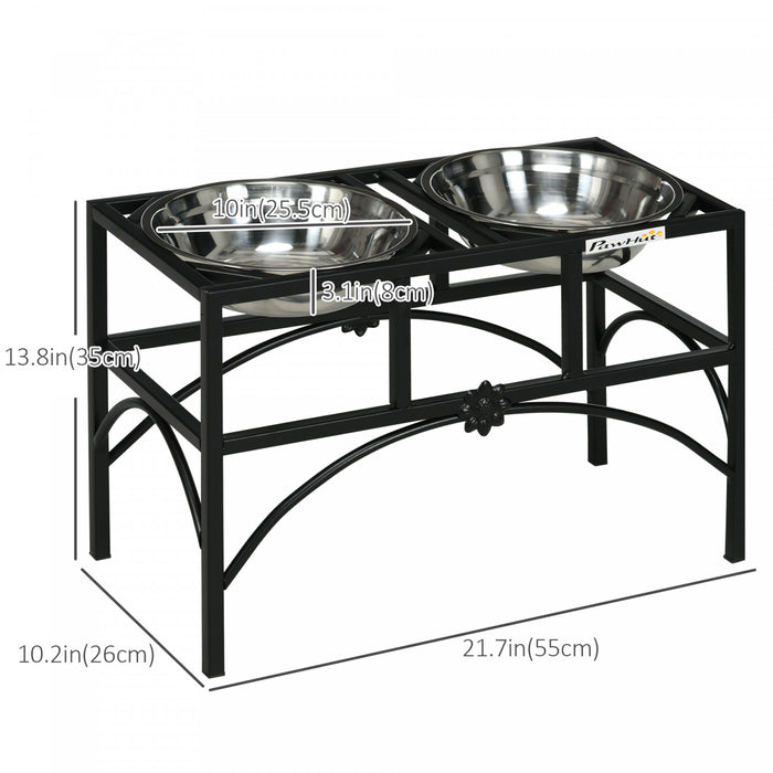 Pawhut Station D'alimentation Avec Materiaux Elegants Et Robustes, Support De Nourriture Pour Chiens De Taille Moyenne, Gamelles Surelevees En Acier Inoxydable, Noir Classique