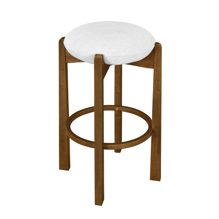 Olivia – Lot de 2 tabourets de bar d’interieur en bois d’hevea avec assise ronde, structure durable et revetement en tissu