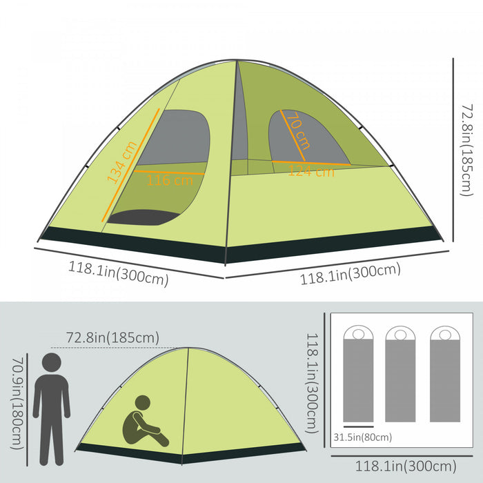 Outsunny Tente De Camping Dome Familiale 6 Personnes Avec Double Couche Amovible Etanche Pour Randonnee En Plein Air Avec Sac De Transport, Jaune Et Gris