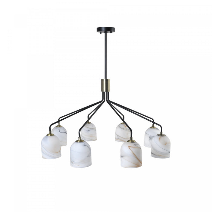 Lustre A 8 lampes Crema De 34,25 po, Noir, Laiton Brosse Avec Verre Genre Albatre