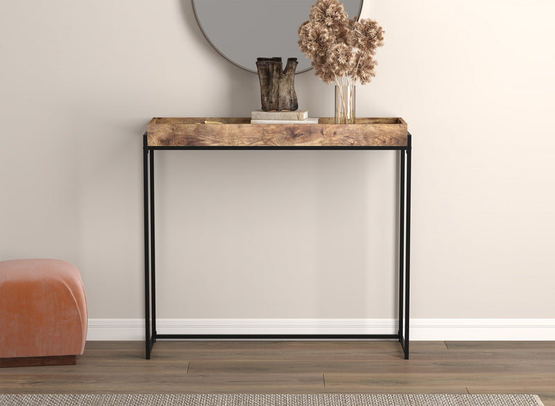 Console moderne de 40 po avec plateau encastré - bois recyclé brun avec métal noir