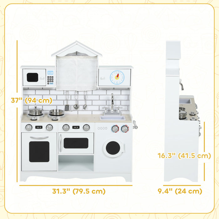 Cuisine enfant Qaba, cuisine enfant avec sons et lumieres realistes, evier, cuisiniere, horloge, batterie de cuisine, accessoires, ensemble de nourriture pour enfants de 3 a 6 ans, blanc