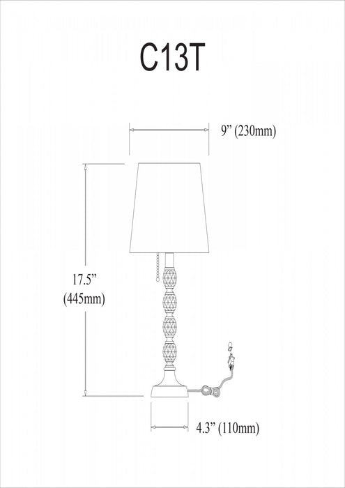 Petite lampe de table Crystal de Dainolite en forme de boule de cristal, avec abat-jour blanc, fini chromé poli et 1 ampoule