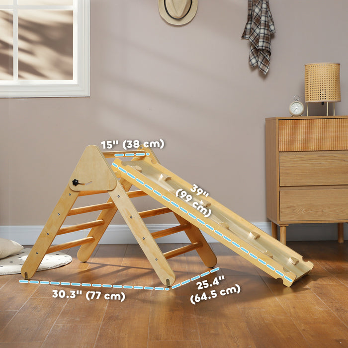 Qaba Ensemble Triangulaire, Jouets D'escalade Pour Tout-petits Avec Rampe, Jouets D'escalade 2 En 1, Salle De Sport D'interieur Pour Bebe De 18 A 48 Mois, Bois Naturel