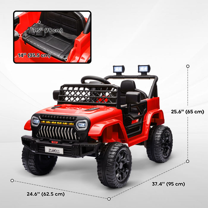 Qaba Voiture Electrique 12 V Alimente Par Batterie Pour Enfants Avec Telecommande, Suspension A Ressort, 3 Vitesses, Klaxon Musical Usb, Phares Led, Rouge