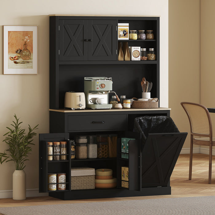 HOMCOM Armoire de Cuisine 69\" avec Station de Charge, Noir
