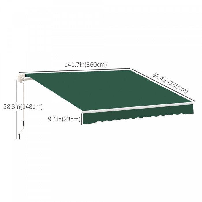 Outsunny 11,8x8,2 Pi Auvent De Patio Retractable Manuel Resistant A L'eau Pare-soleil Pour Terrasse Exterieure Fenetre Porte Auvent Abri Vert