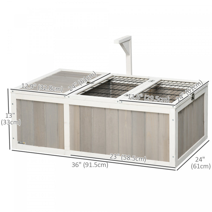Pawhut Habitat Pour Tortues, Enclos Pour Tortues En Bois Avec Couvercle Ouvrable, Cage De Course, Deux Pieces, Gris