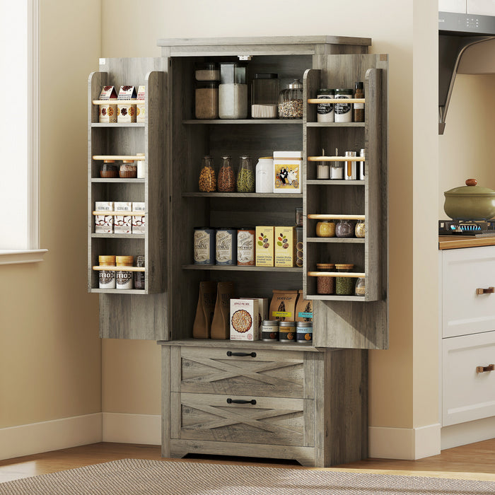 HOMCOM Armoire garde-manger de cuisine 64\" avec portes et tiroirs, Gris