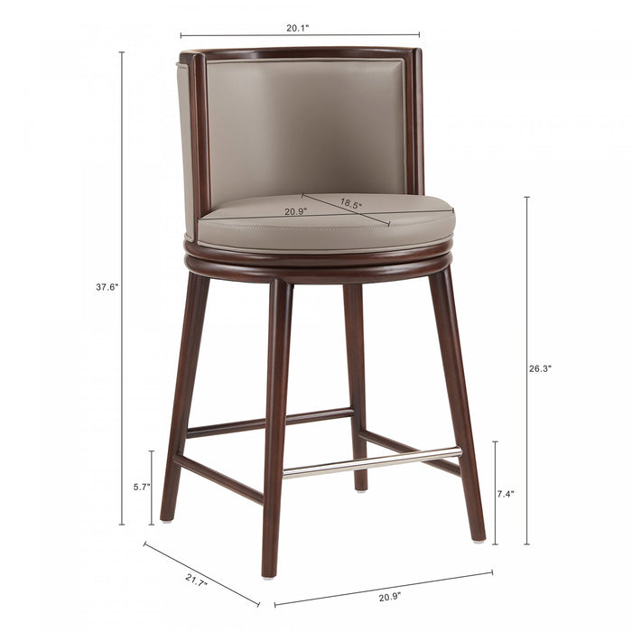 Tabouret de comptoir moderne en bois avec revetement en tissu taupe Evalyn