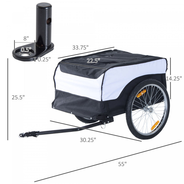 Homcom Remorque Pour Velo Porte-bagages Pour Velo Chariot Avec Housse Blanc Noir
