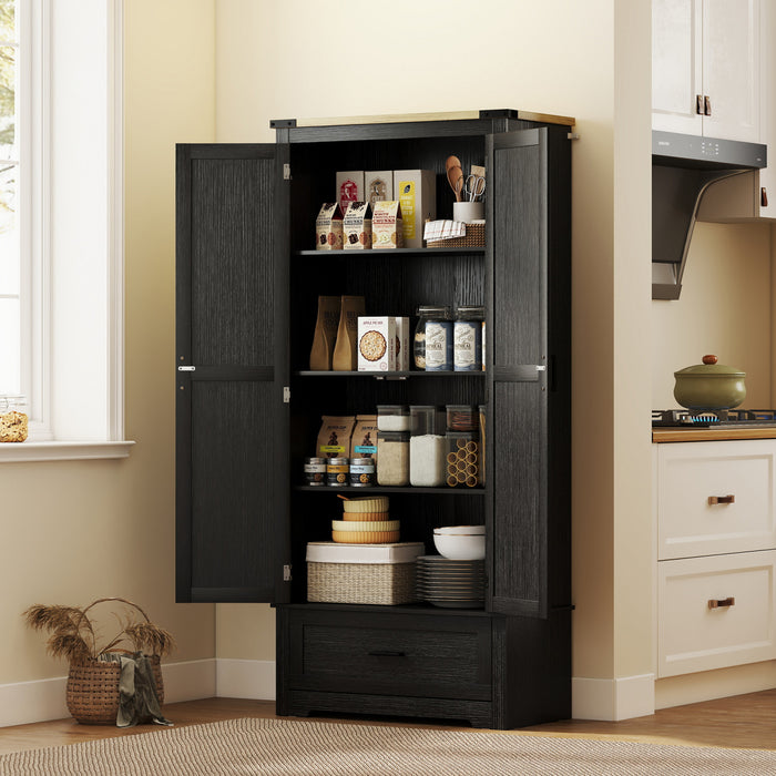 HOMCOM Buffet de Cuisine Haut avec Etageres Reglables, noir et marron