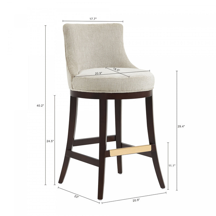 Tabouret de bar moderne en bois Lucia, revetu de chenille, coloris naturel