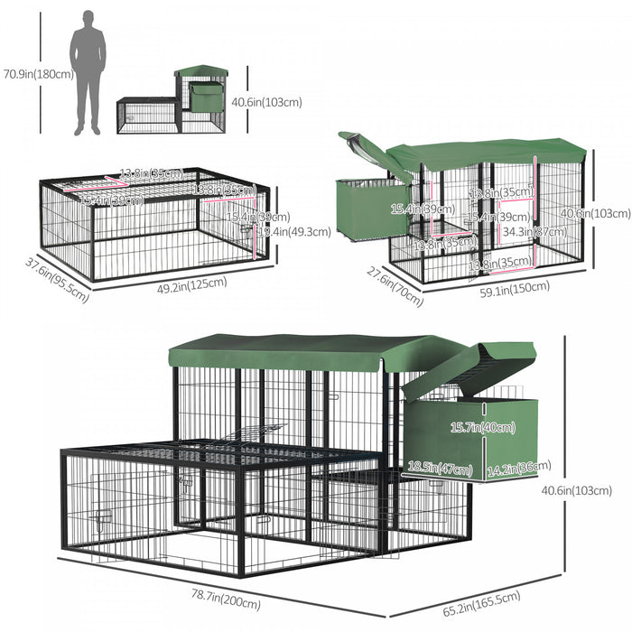 Pawhut Poulailler En Metal, Cage A Volaille Pour Poulailler D'exterieur Avec Auvent Resistant A L'eau, Couloir, Nichoir, Portes Verrouillables, Vert