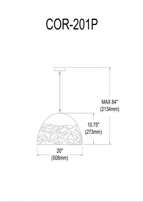 Luminaire suspendu Coral de Dainolite de 20 po de diamètre, avec fini noir mat et 1 ampoule