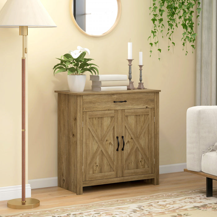 HOMCOM Buffet armoire buffet avec porte de grange,bois naturel
