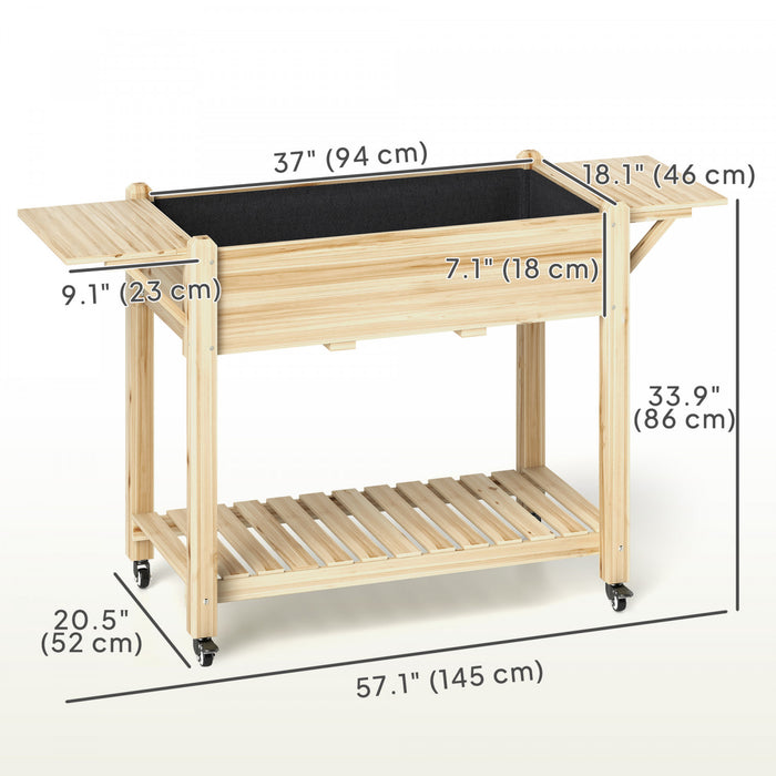 Outsunny Lit de jardin sureleve, jardiniere en bois avec etagere, naturel