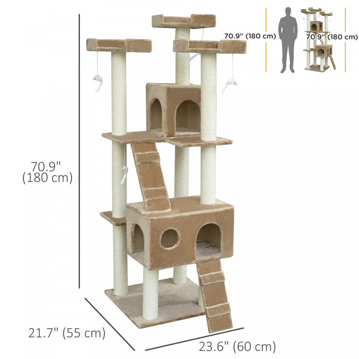 Pawhut 71-inch Cat Tree Furniture Pet Tower House Avec Scratch Post Et Condo, Beige