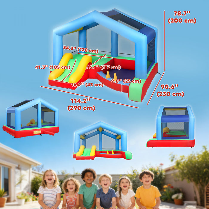 Chateau gonflable Qaba pour enfants avec toboggan, piscine a balles et jeu de lancer d'anneaux, souffleur inclus