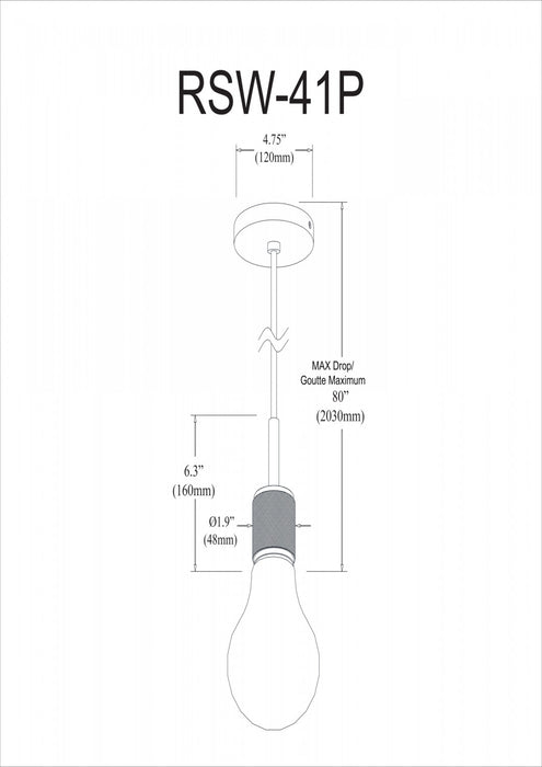 Petit luminaire suspendu Roswell de Dainolite avec fini noir mat et 1 ampoule