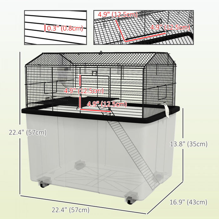 Pawhut Cage Pour Hamster Avec Accessoires, Cage A Rat, Gerbille, Habitat Pour Hamster Nain Avec Fond Amovible, Rampe, Plateforme, Bol A Nourriture, Bouteille D'eau, 22\" X 17\" X 22\", Noir