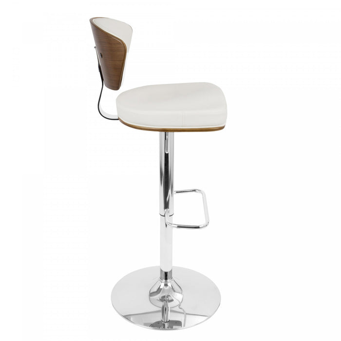 Tabouret bar pivotant réglable moderne du milieu du 20e siècle Ravinia en similicuir - noyer et blanc