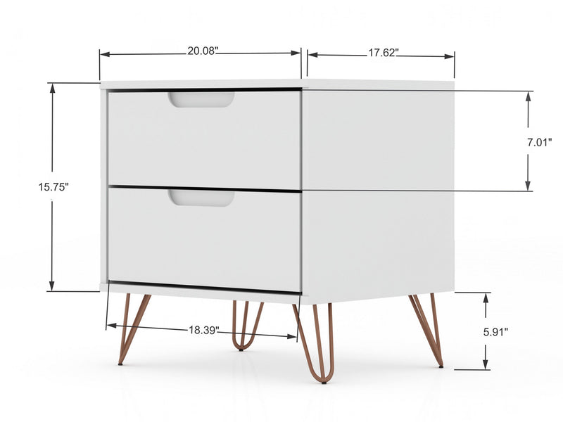 Table de nuit Rockefeller Mid-Century Modern 20\" en blanc (2 tiroirs) - Lot de 2