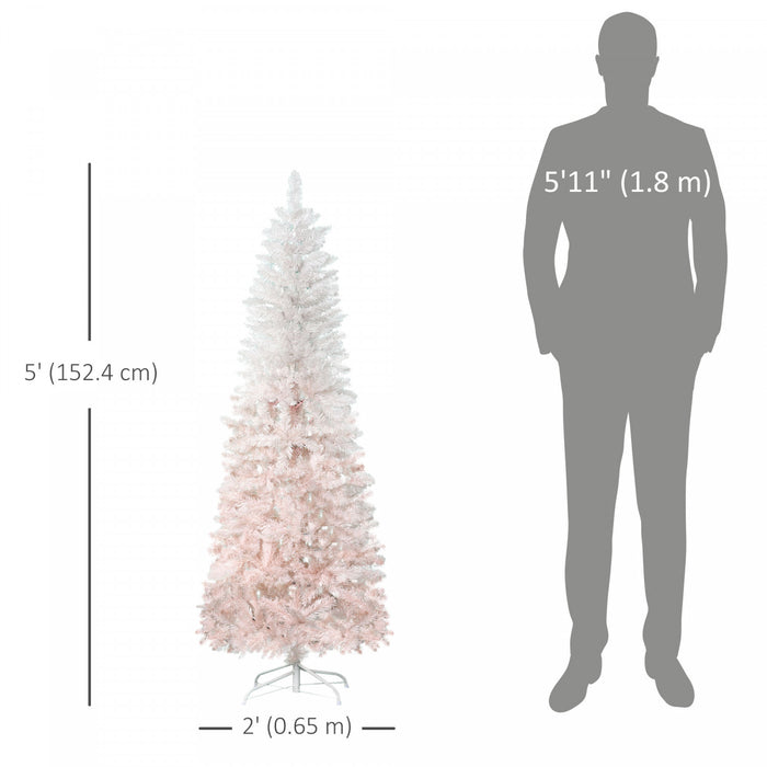 HOMCOM Arbre de Noel artificiel de 5 pi avec base en metal rose et blanc