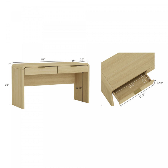 Bureau moderne Grace 54\" en chene naturel (2 tiroirs)