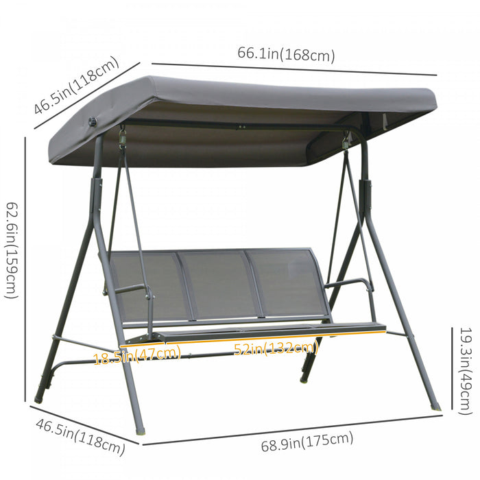 Balancelle De Jardin 3 Places Grand Confort Toit Inclinaison Reglable Assise Et Dossier Ergonomique Acier Textilene Gris